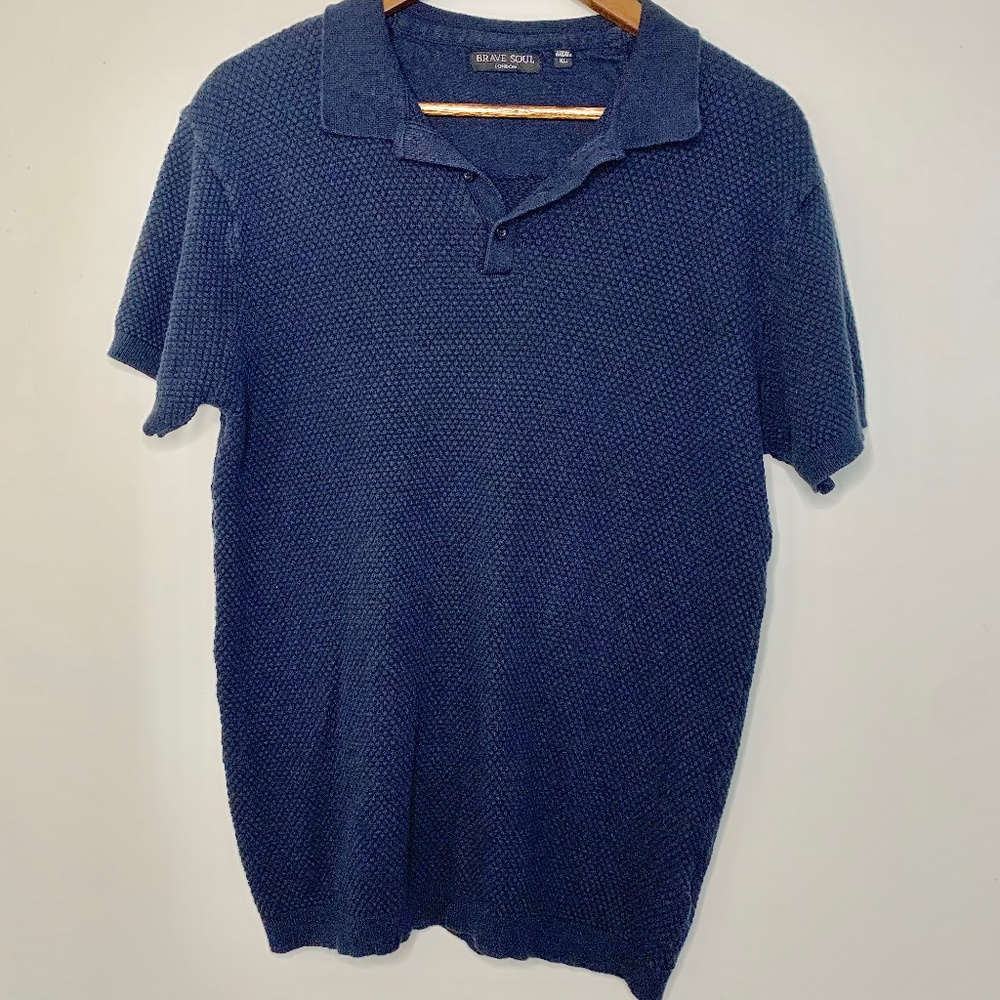 Brave soul textured knit polo - navy blue